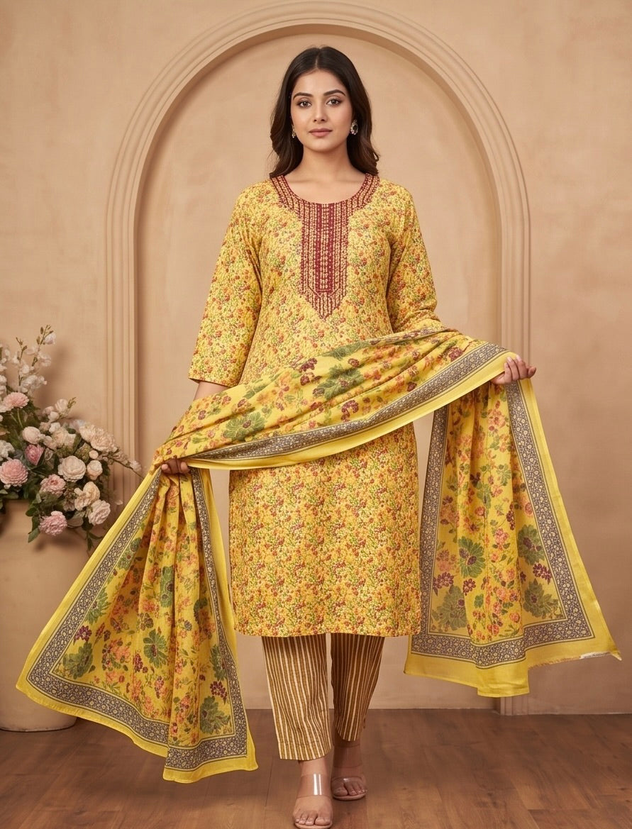 Women's 3-Piece Kurta Set with Palazzo & Dupatta