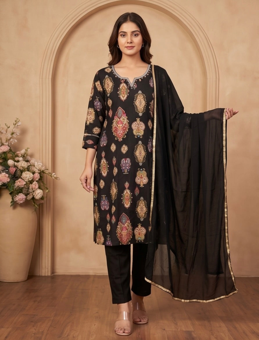 Women's 3-Piece Kurta Set with Palazzo & Dupatta