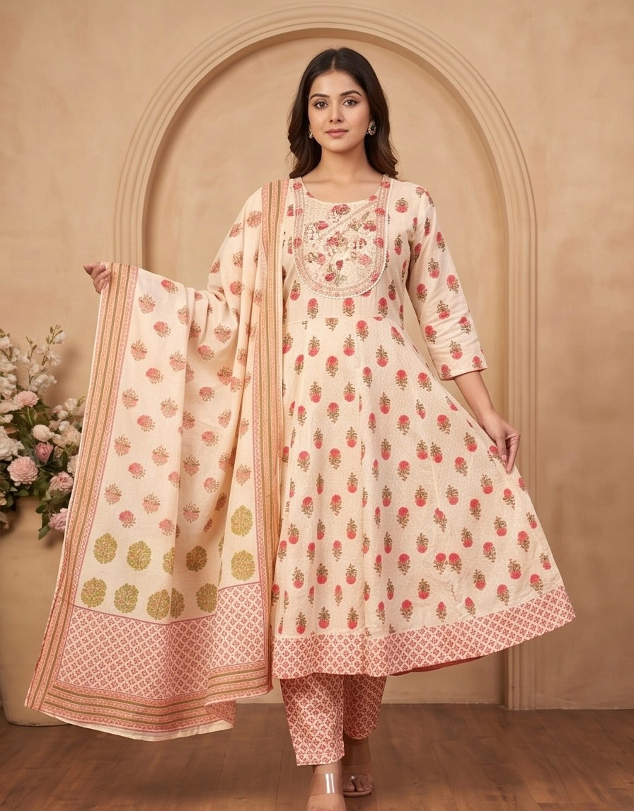 Women's 3-Piece Frock Kurta Set with Palazzo & Dupatta
