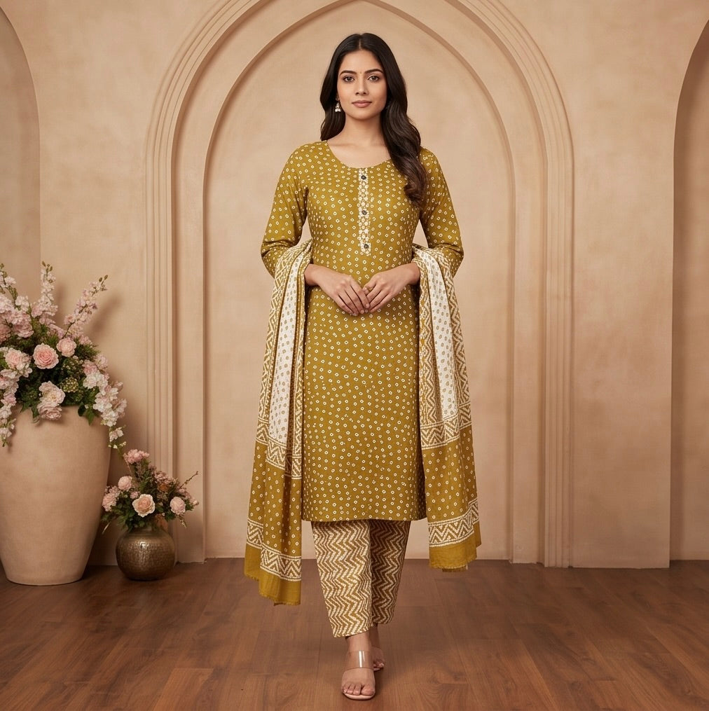 Women's 3-Piece Kurta Set with Palazzo & Dupatta