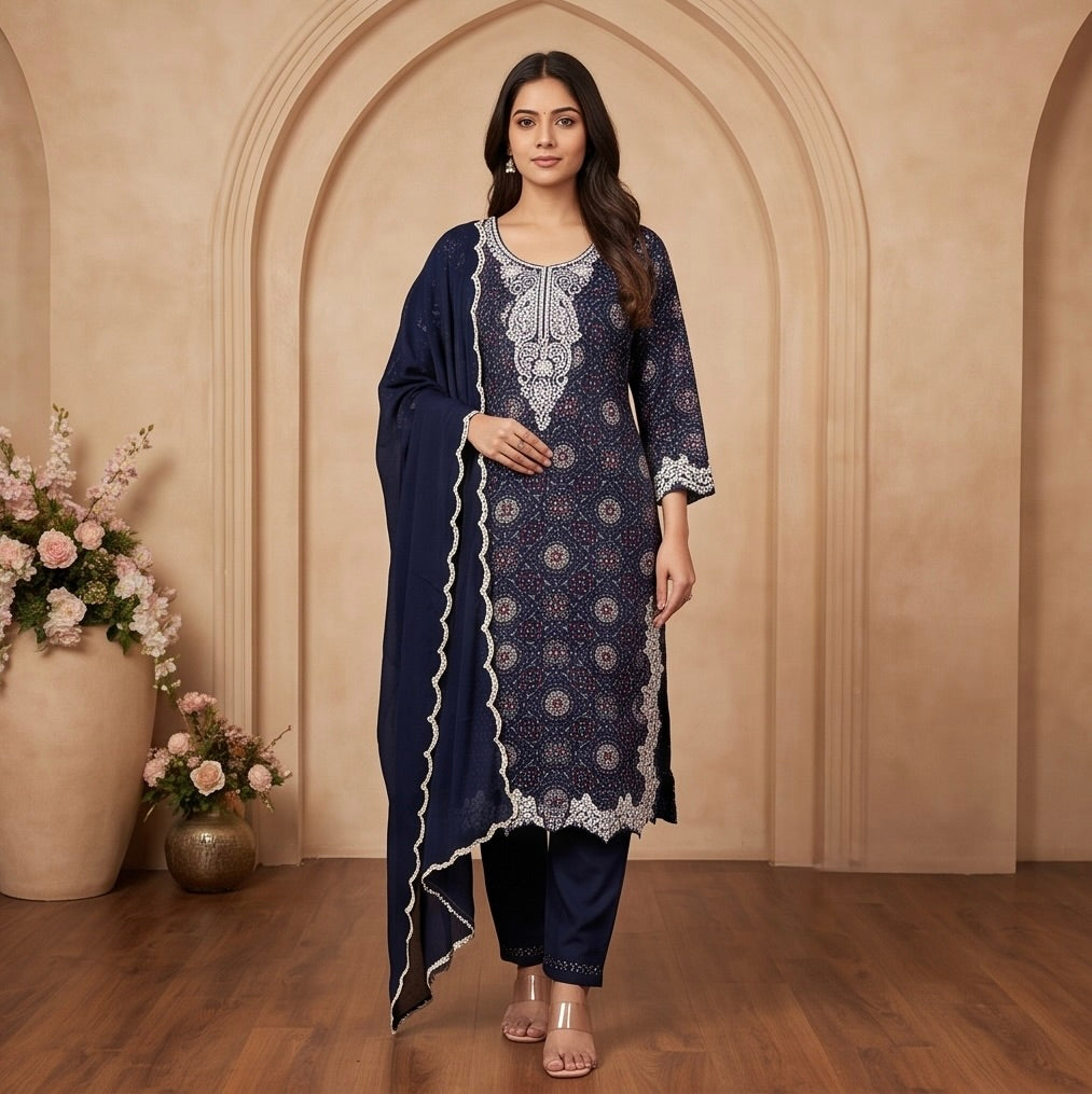Women's 3-Piece Kurta Set with Palazzo & Dupatta