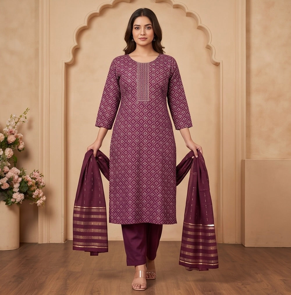 Women's 3-Piece Kurta Set with Palazzo & Dupatta