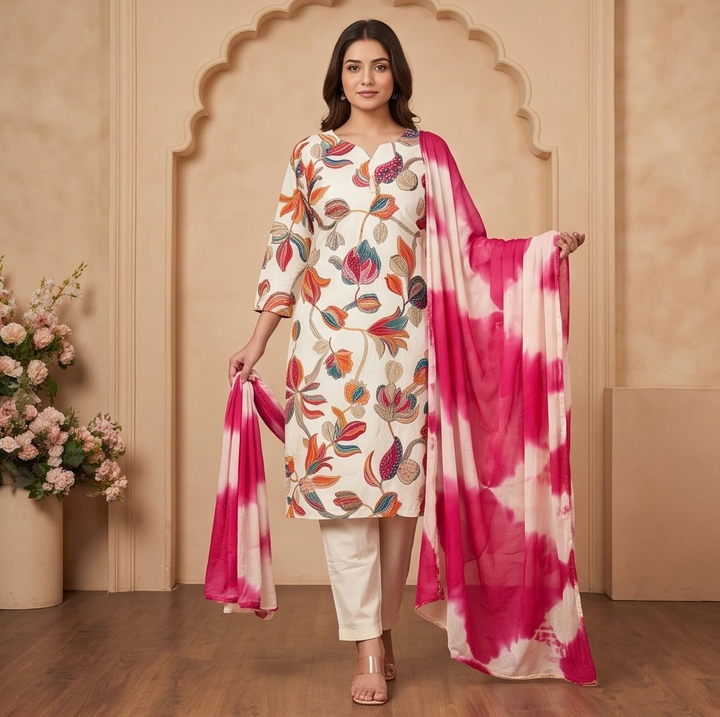 Women's 3-Piece Kurta Set with Palazzo & Dupatta
