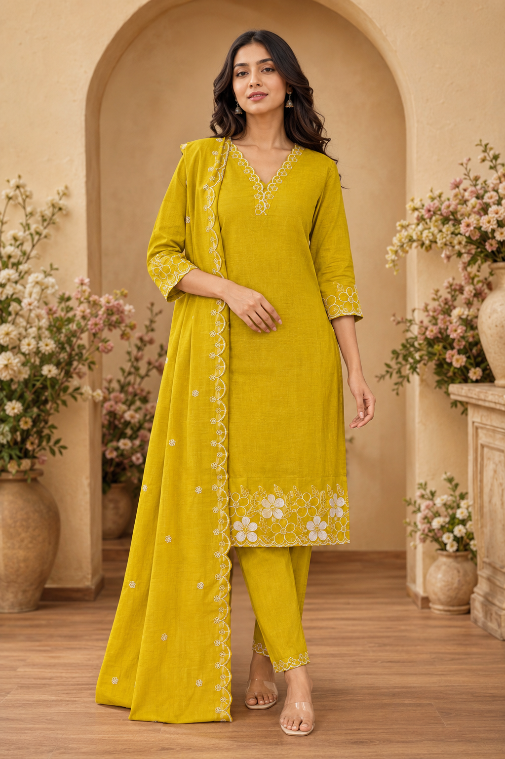 Women's 3-Piece Kurta Set with Palazzo & Dupatta