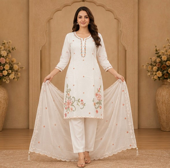 Women's 3-Piece Kurta Set with Palazzo & Dupatta
