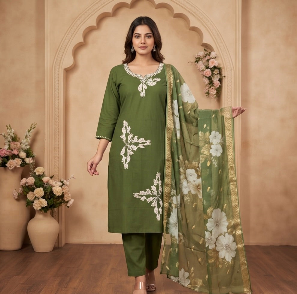 Women's 3-Piece Kurta Set with Palazzo & Dupatta