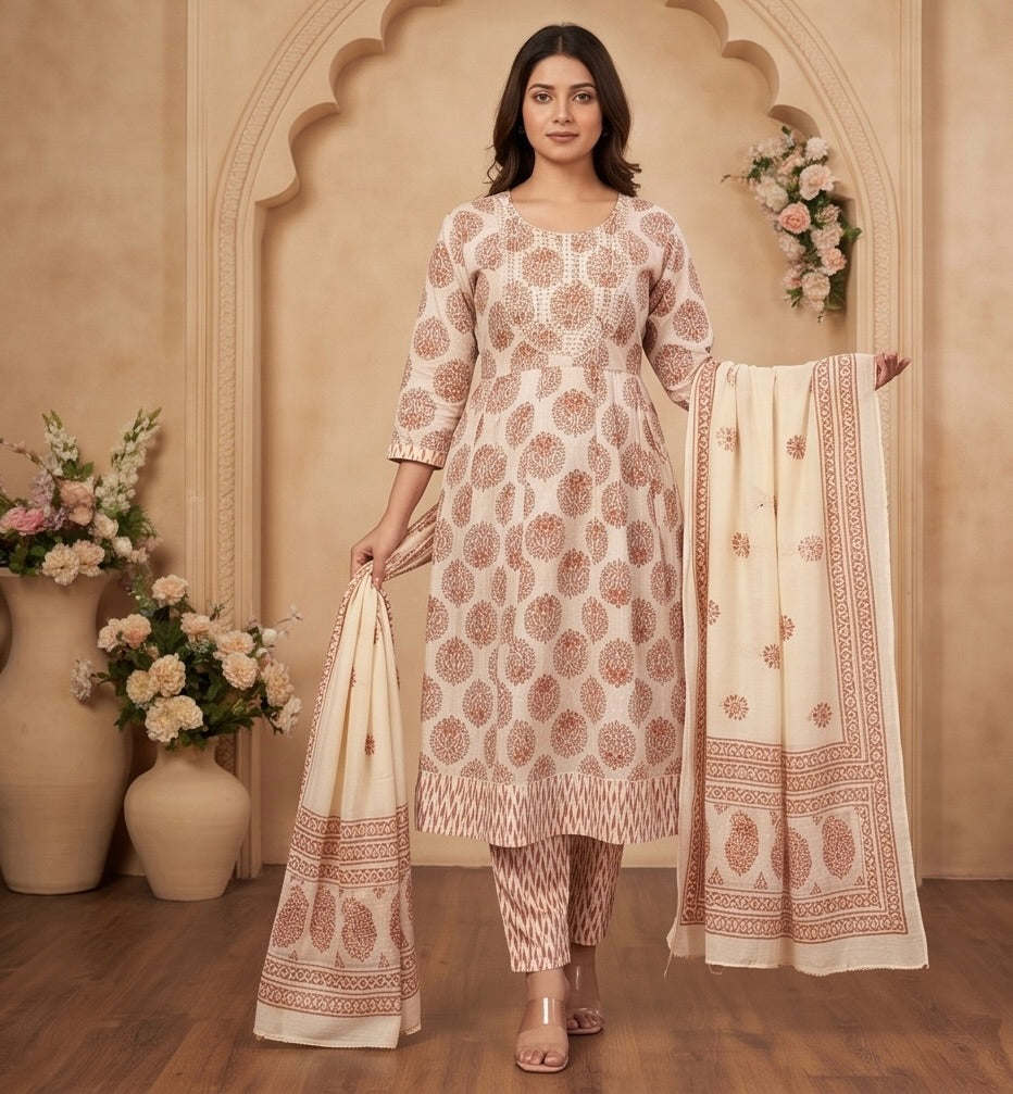 Women's 3-Piece Kurta Set with Palazzo & Dupatta