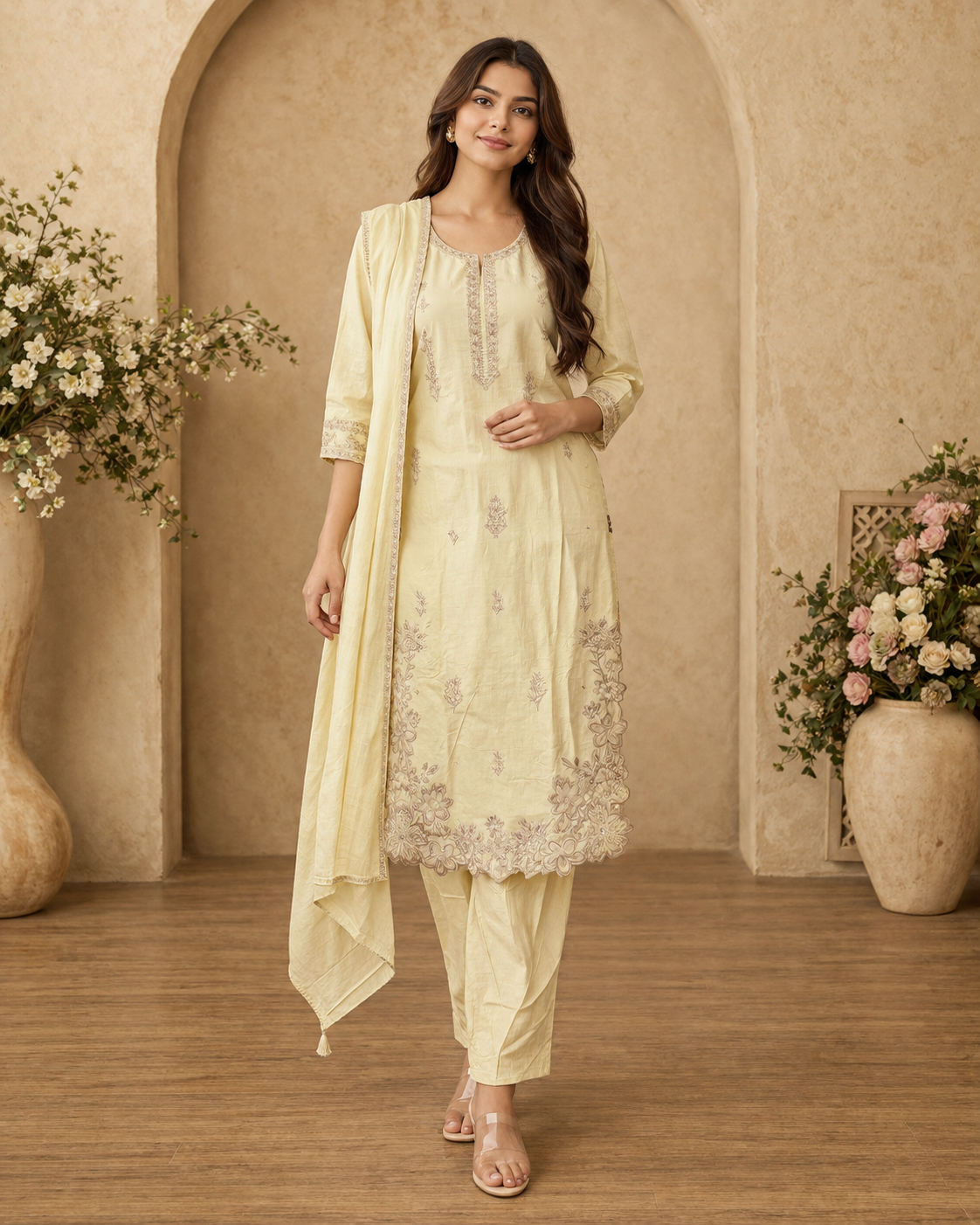 Women's 3-Piece Kurta Set with Palazzo & Dupatta
