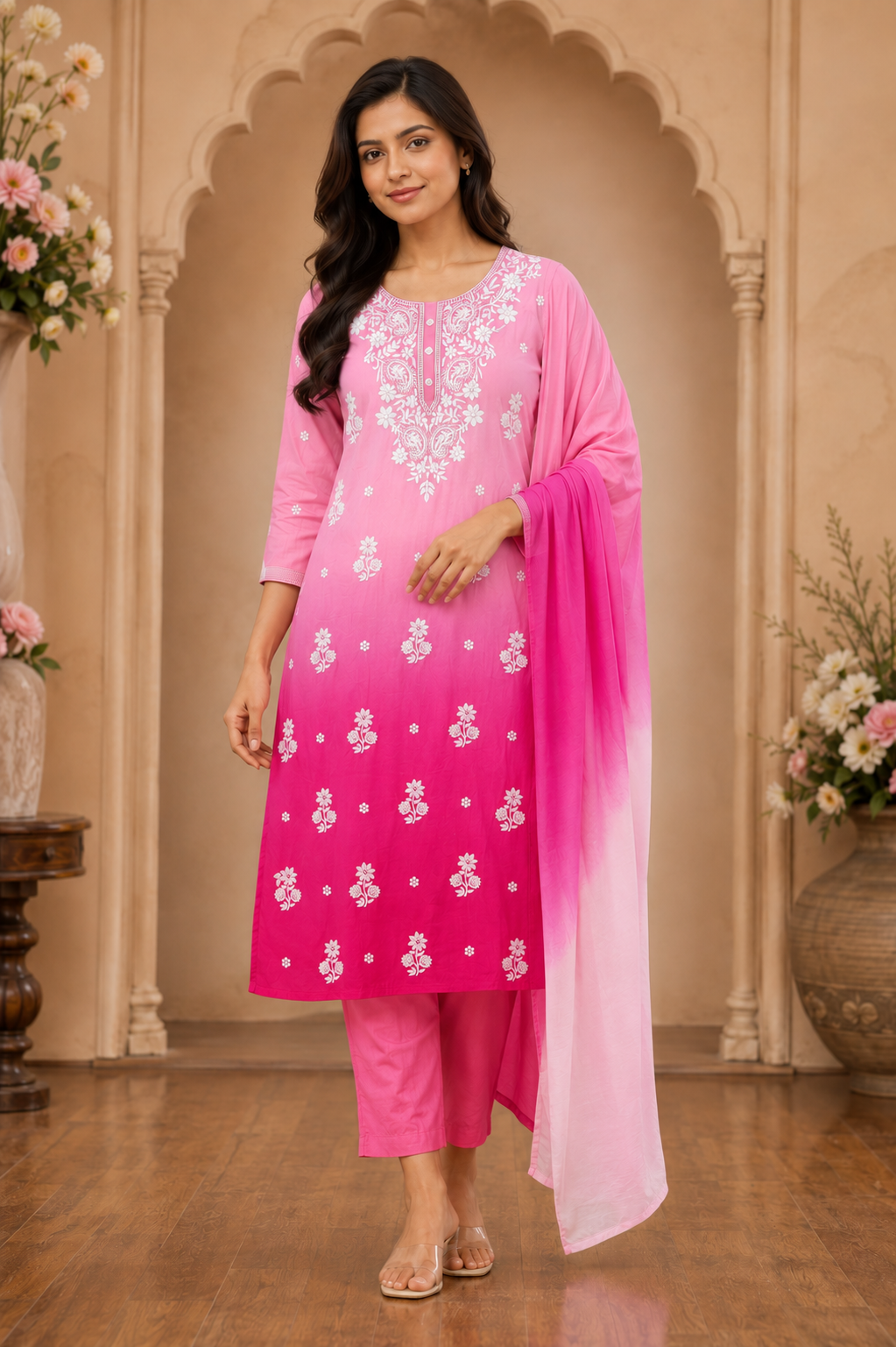 Women's 3-Piece Kurta Set with Palazzo & Dupatta
