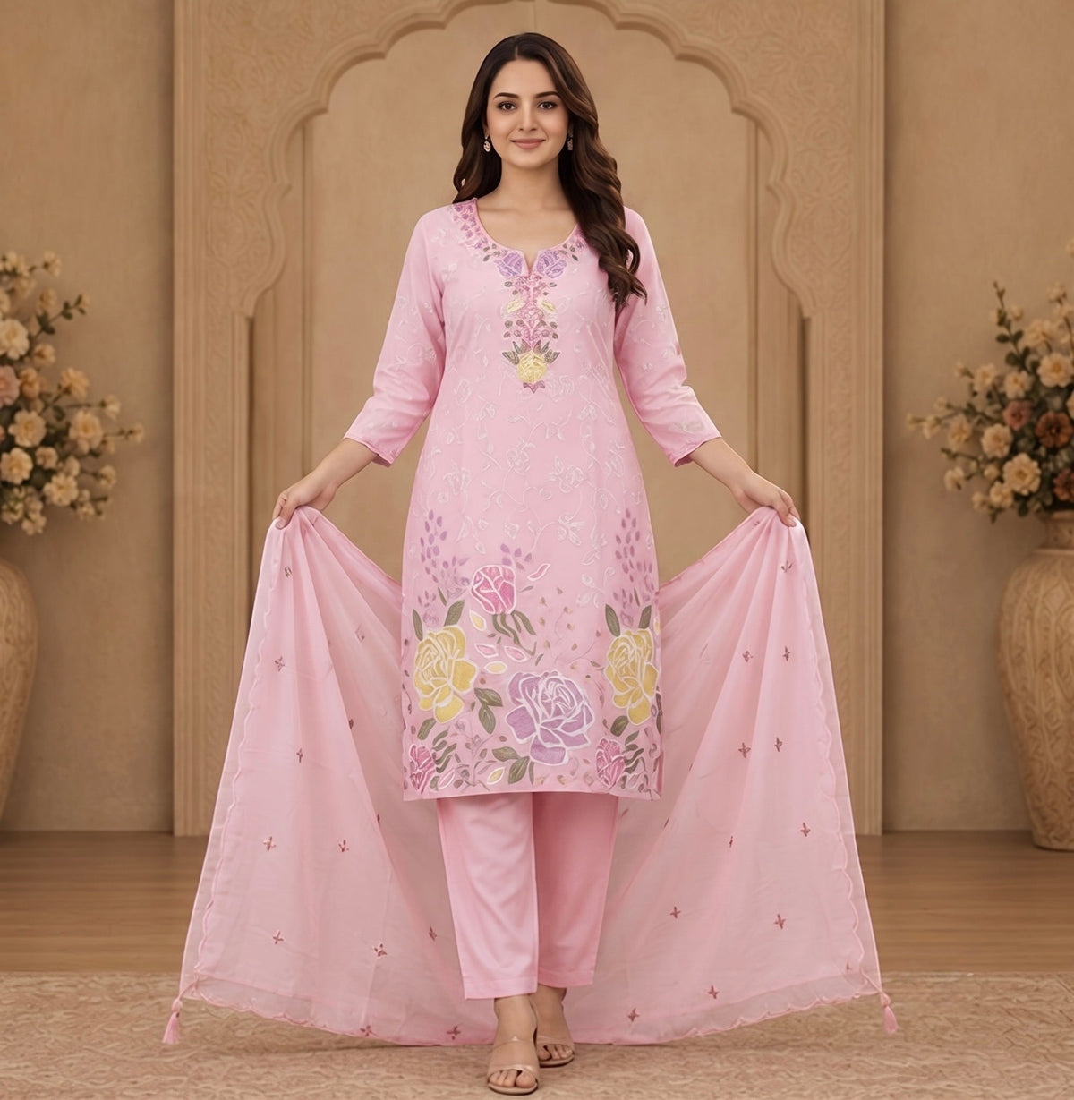 Women's 3-Piece Kurta Set with Palazzo & Dupatta