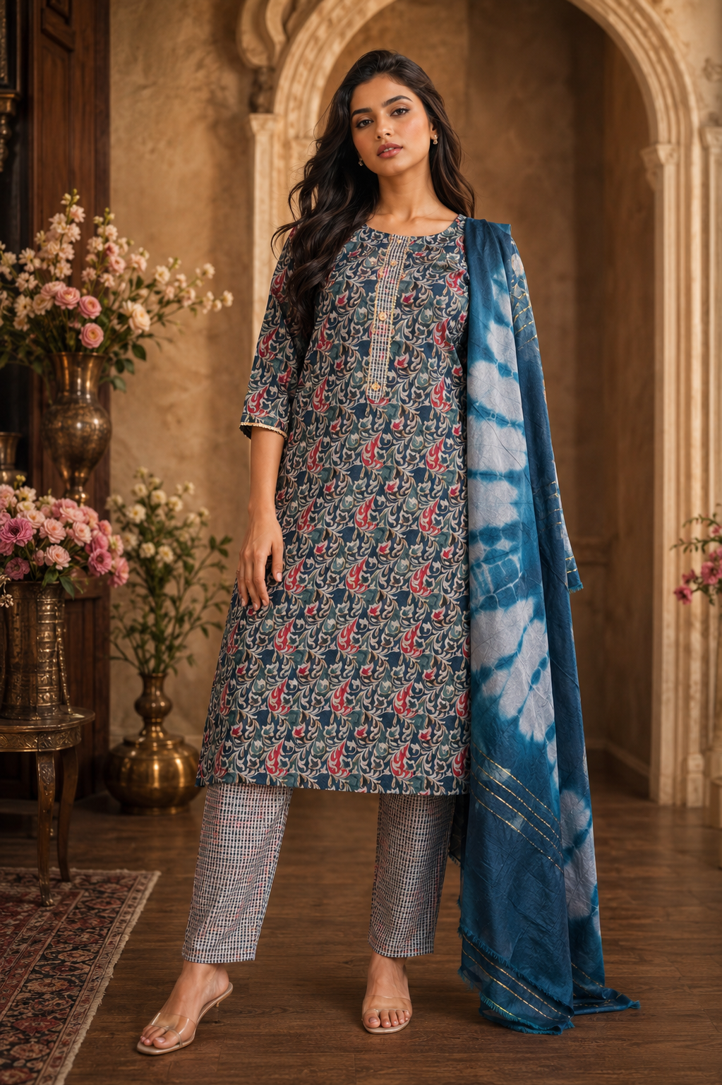 Women's 3-Piece Kurta Set with Palazzo & Dupatta