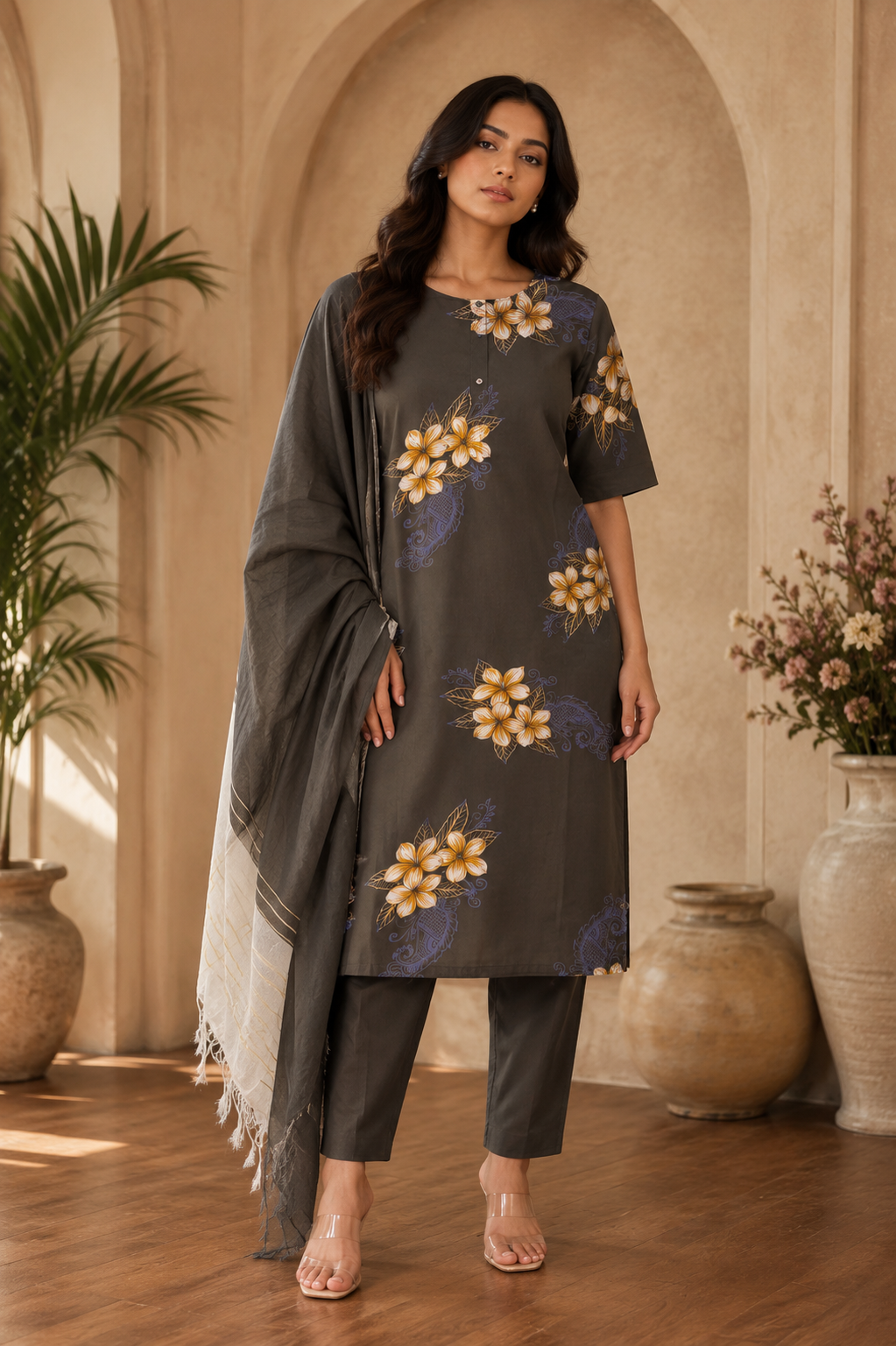 Women's 3-Piece Kurta Set with Palazzo & Dupatta