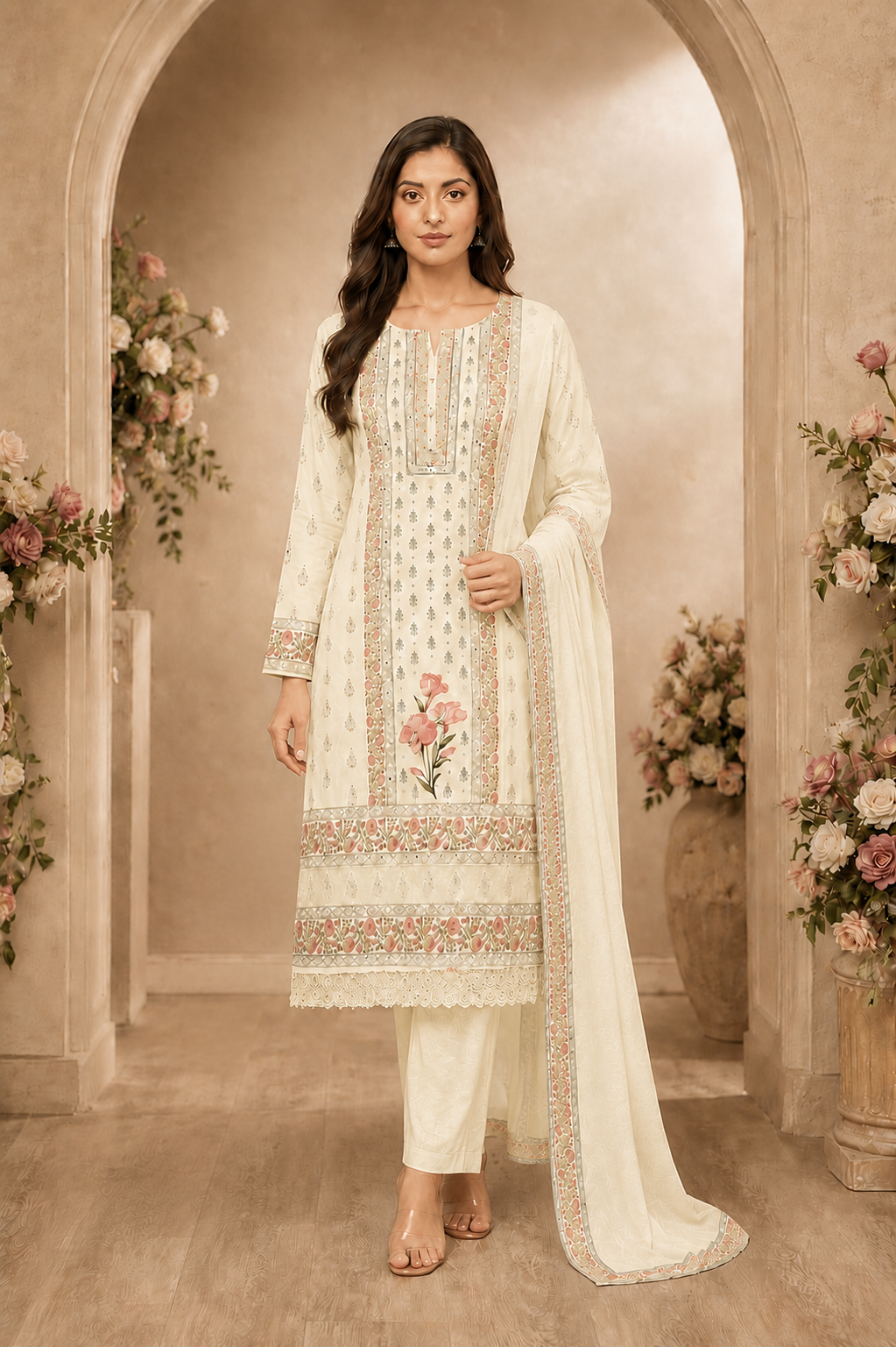 Women's 3-Piece Kurta Set with Palazzo & Dupatta