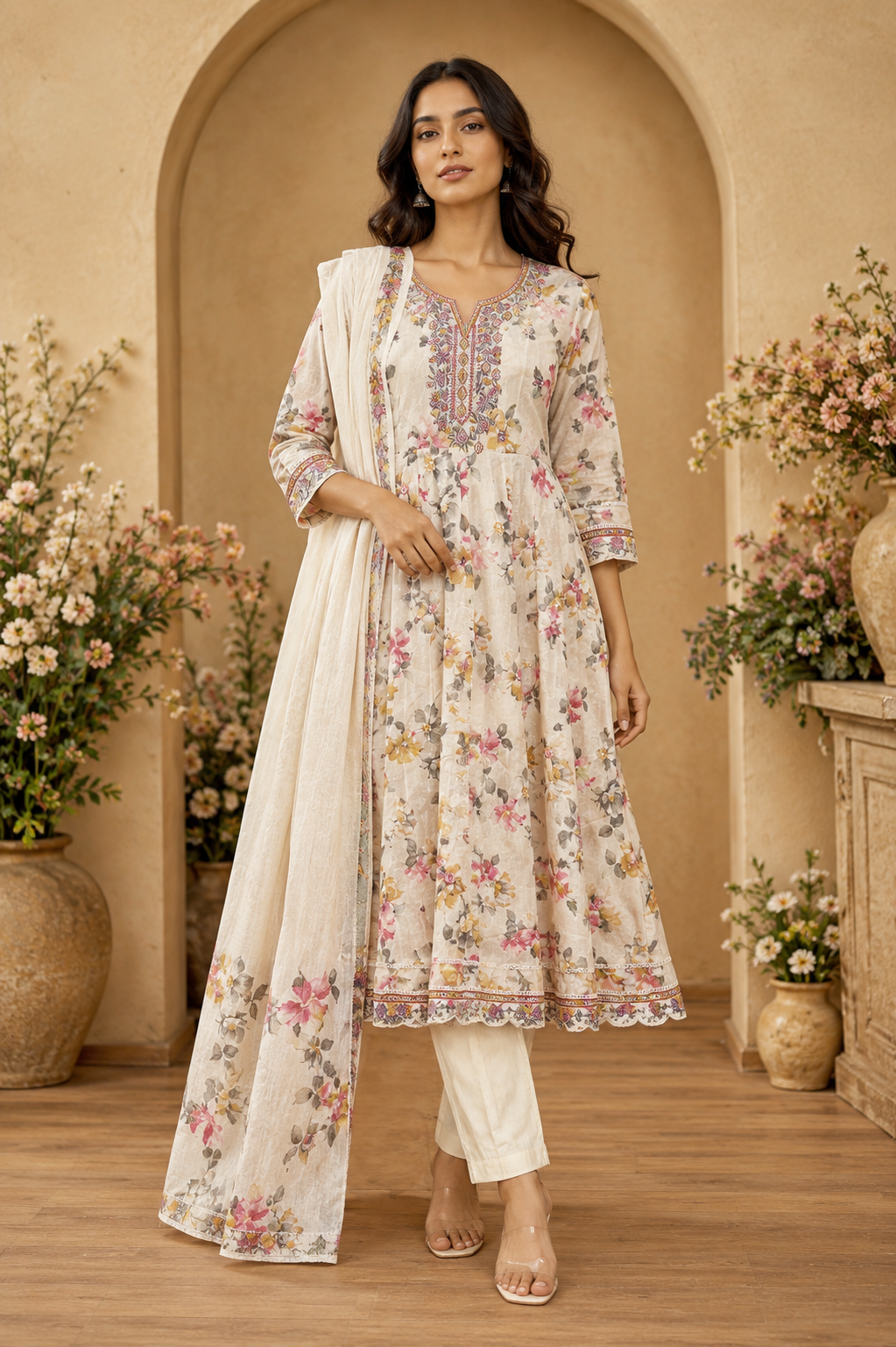 Women's 3-Piece Kurta Set with Palazzo & Dupatta