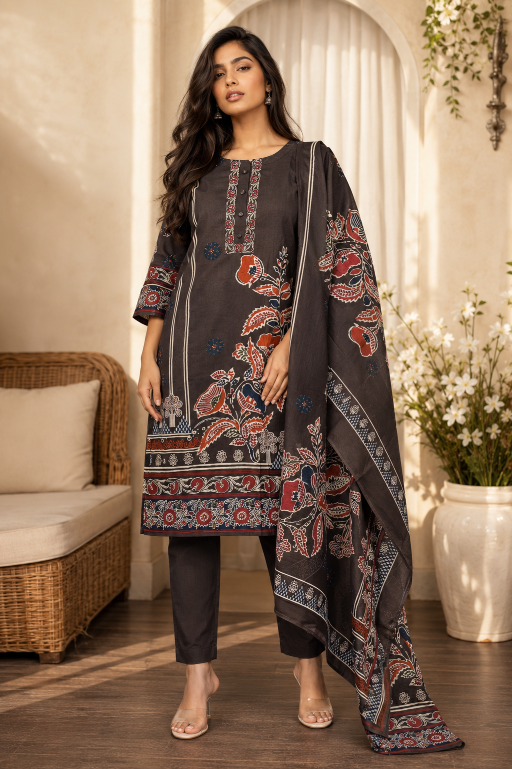 Women's 3-Piece Kurta Set with Palazzo & Dupatta