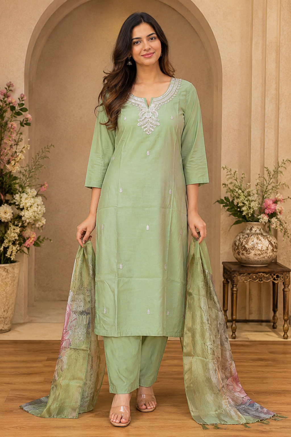 Women's 3-Piece Kurta Set with Palazzo & Dupatta