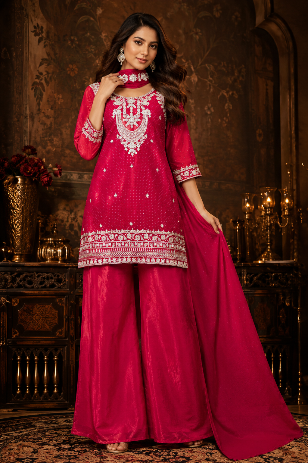 Women's 3-Piece Kurta Set with Palazzo & Dupatta