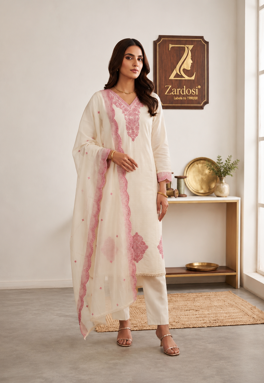 Women's 3-Piece Kurta Set with Palazzo & Dupatta