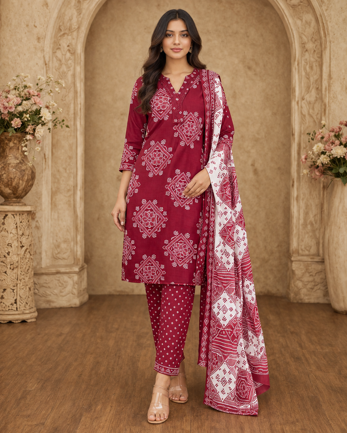 Women's 3-Piece Kurta Set with Palazzo & Dupatta