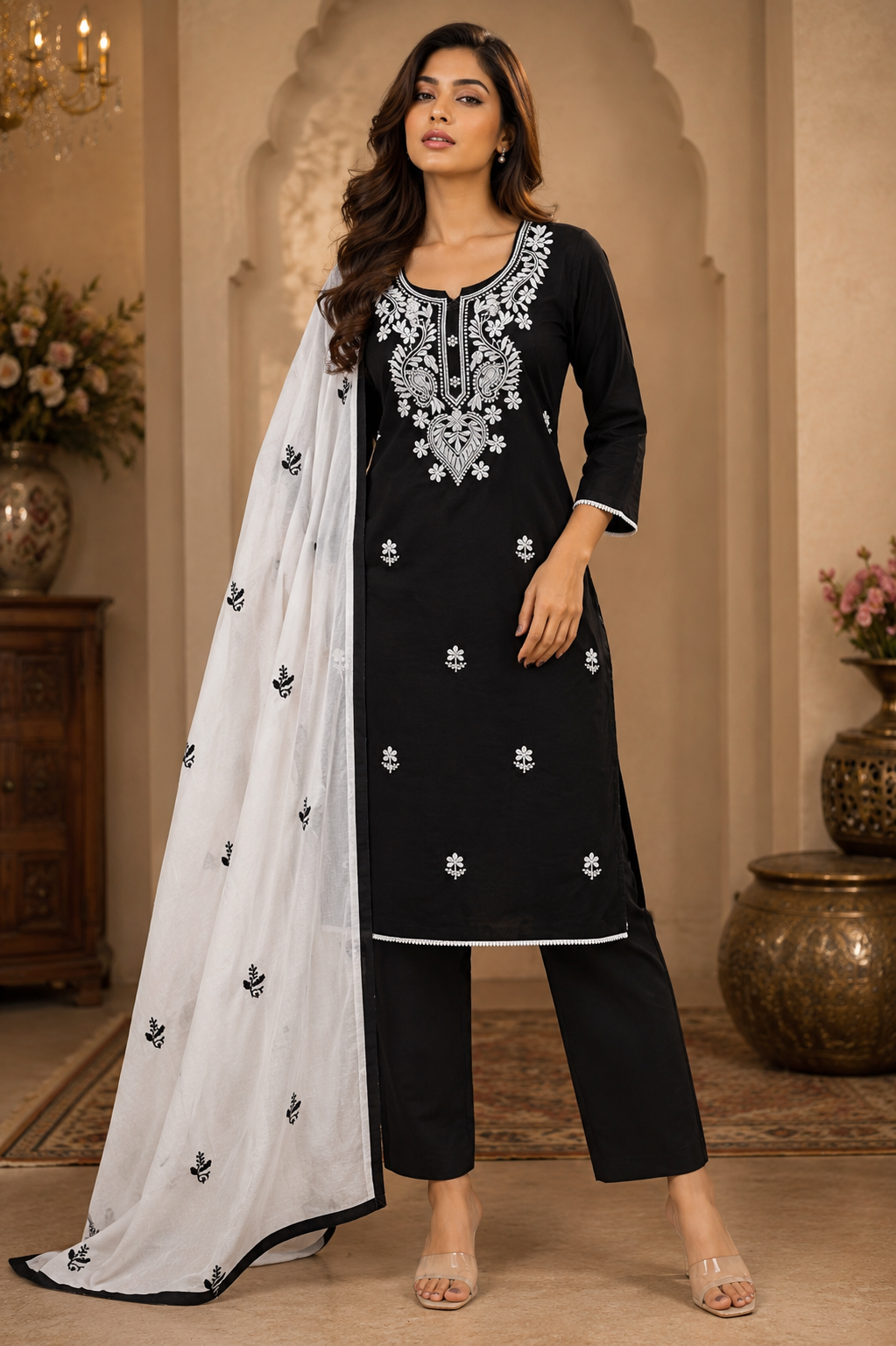 Women's 3-Piece Kurta Set with Palazzo & Dupatta