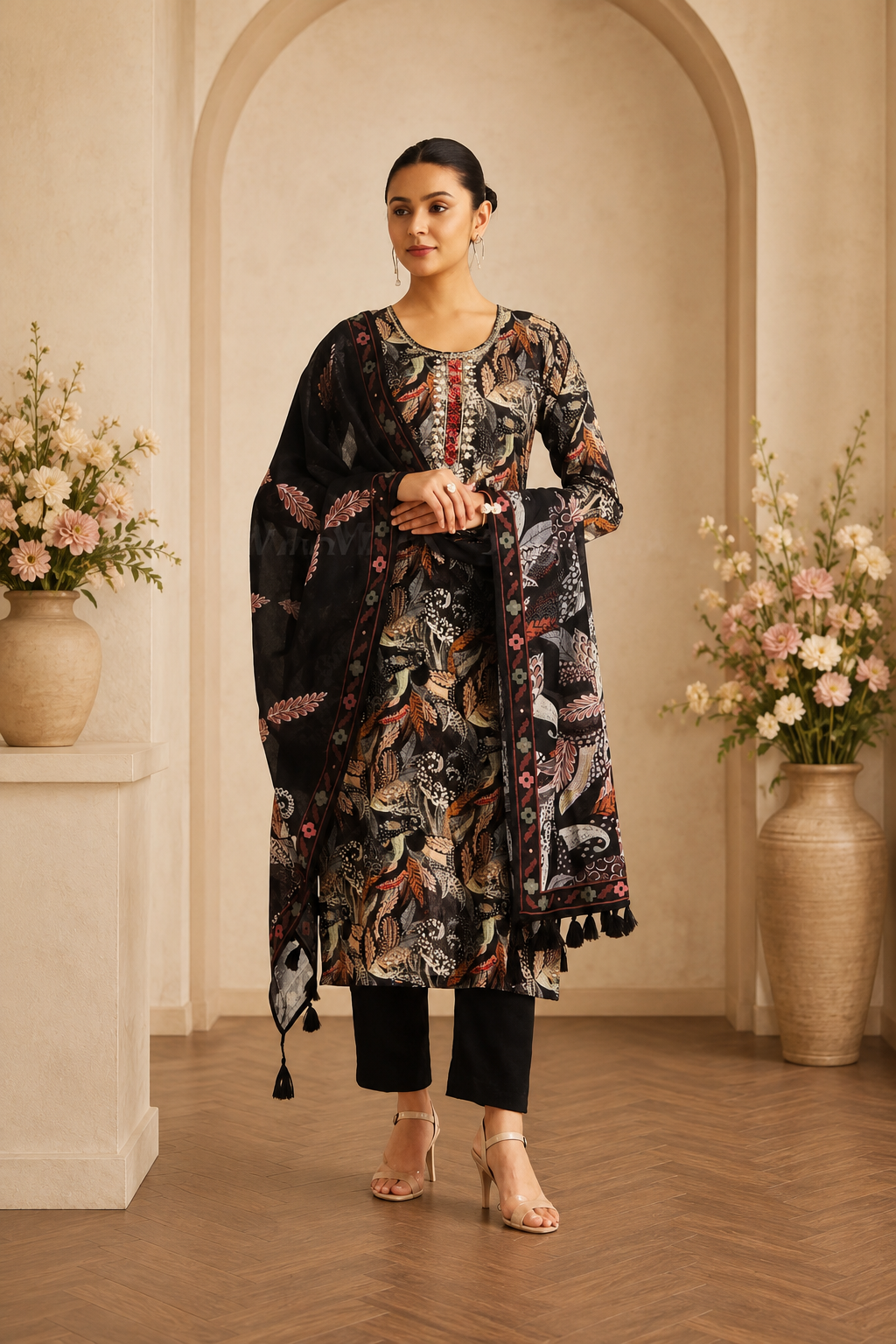 Women's 3-Piece Kurta Set with Palazzo & Dupatta