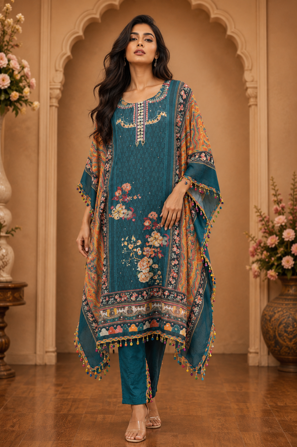 Women's kaftan style suit with tulip pant