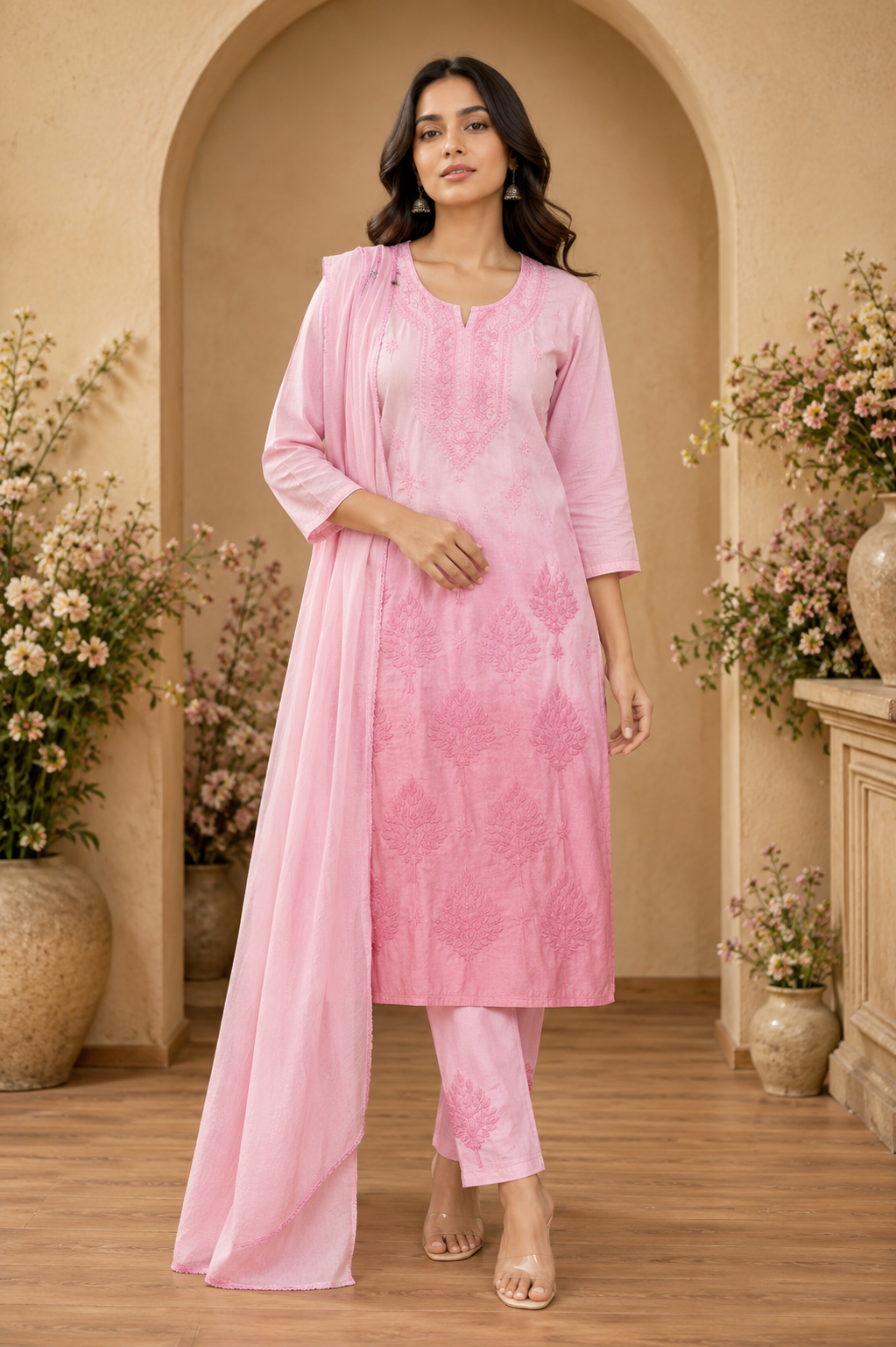 Women's 3-Piece Kurta Set with Palazzo & Dupatta