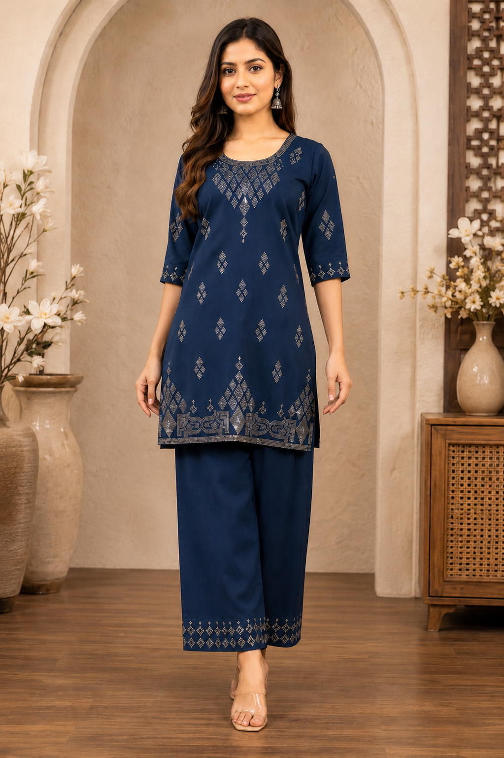 Women's 3-Piece Kurta Set with Palazzo & Dupatta