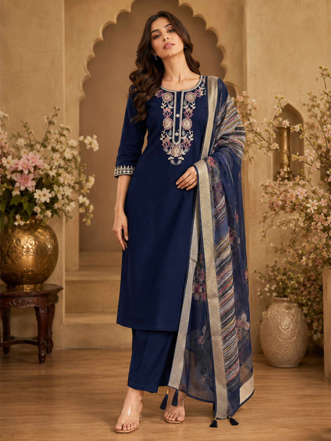 Women's 3-Piece Kurta Set with Palazzo & Dupatta