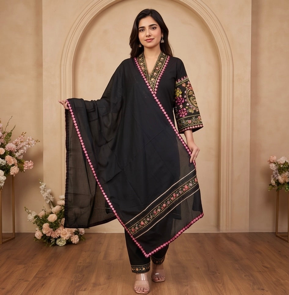 Women's 3-Piece Kurta Set with Palazzo & Dupatta