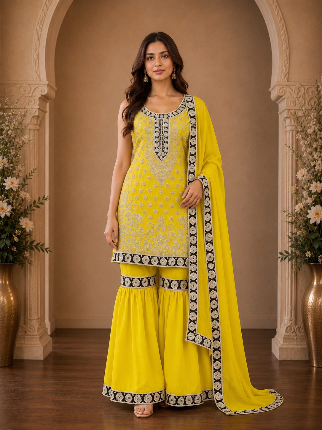Women's 3-Piece Kurta Set with Sharara & Dupatta