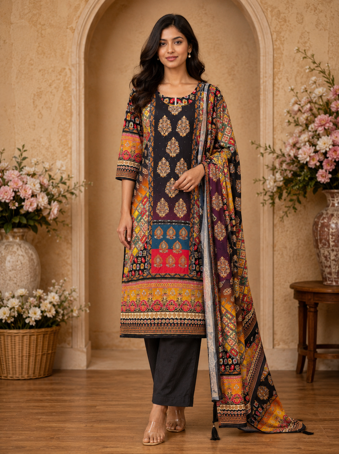 Women's 3-Piece Kurta Set with Palazzo & Dupatta