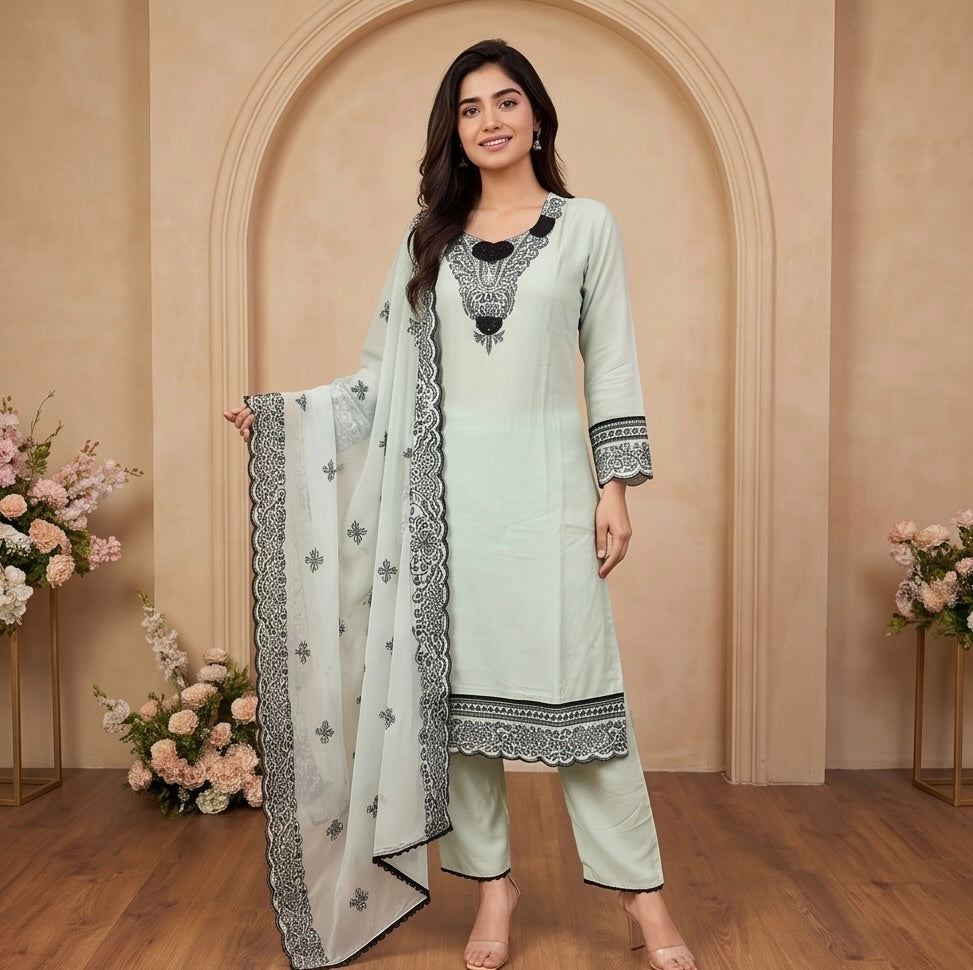 Women's 3-Piece Kurta Set with Palazzo & Dupatta