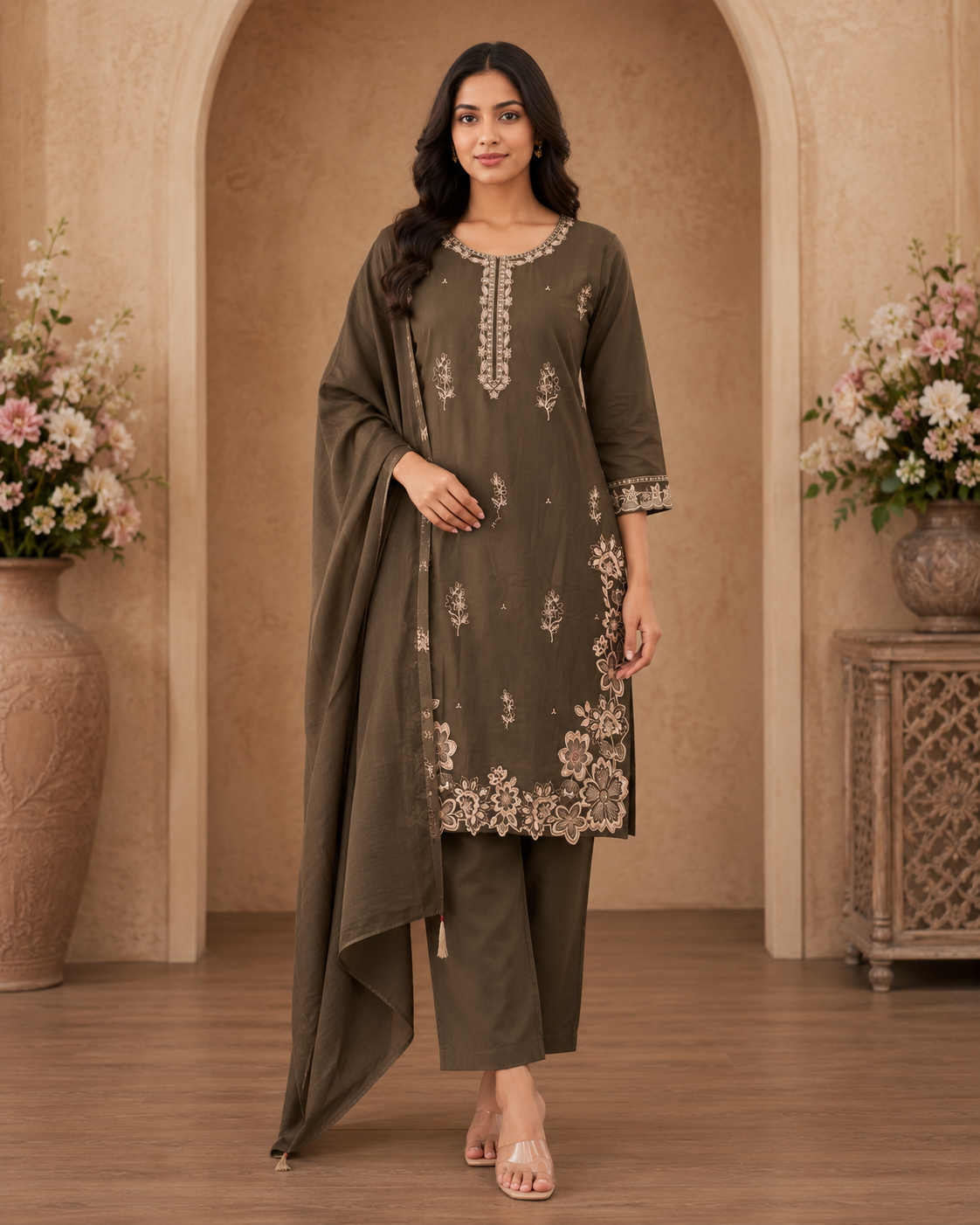 Women's 3-Piece Kurta Set with Palazzo & Dupatta