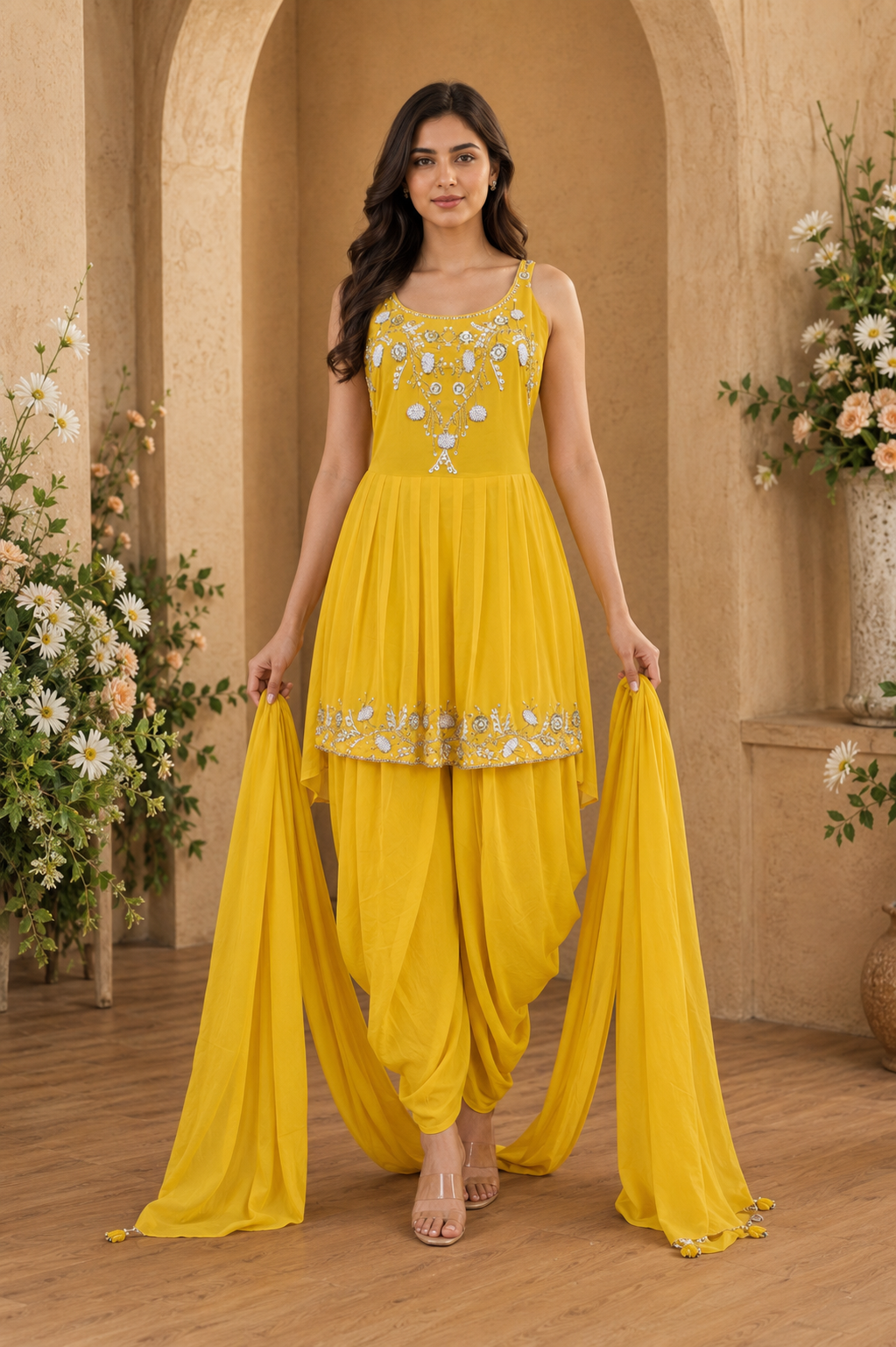 Women's 3-Piece Kurta Set with Dhoti & Dupatta