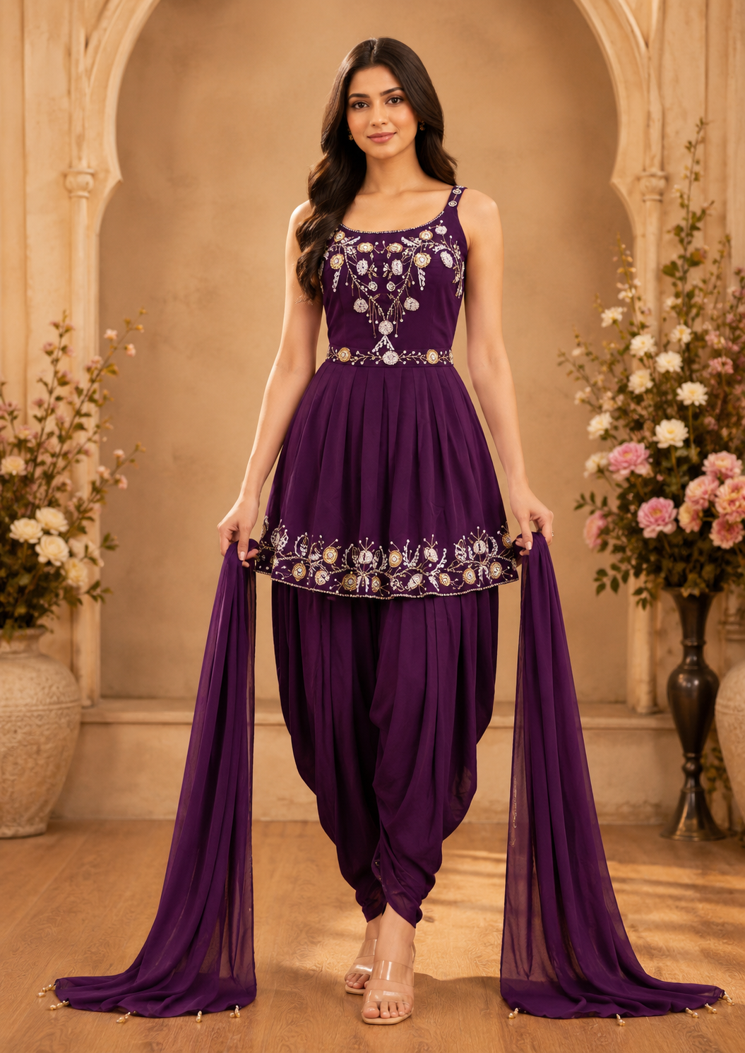 Women's 3-Piece Kurta Set with Dhoti & Dupatta