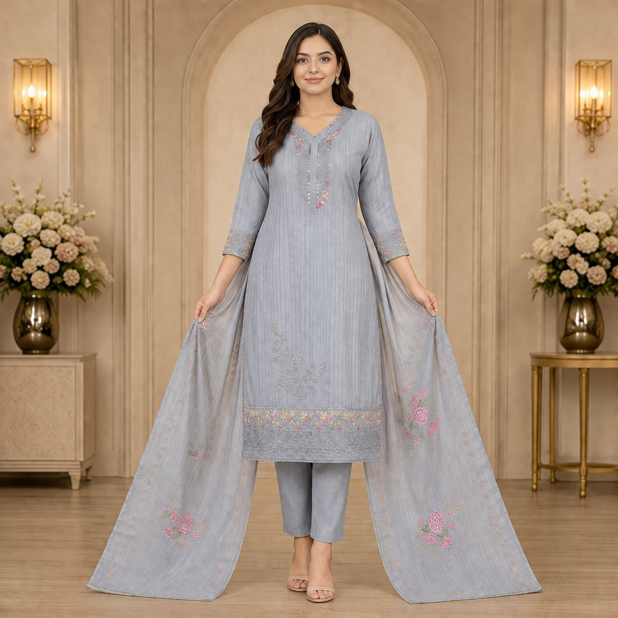 Women's 3-Piece Kurta Set with Palazzo & Dupatta