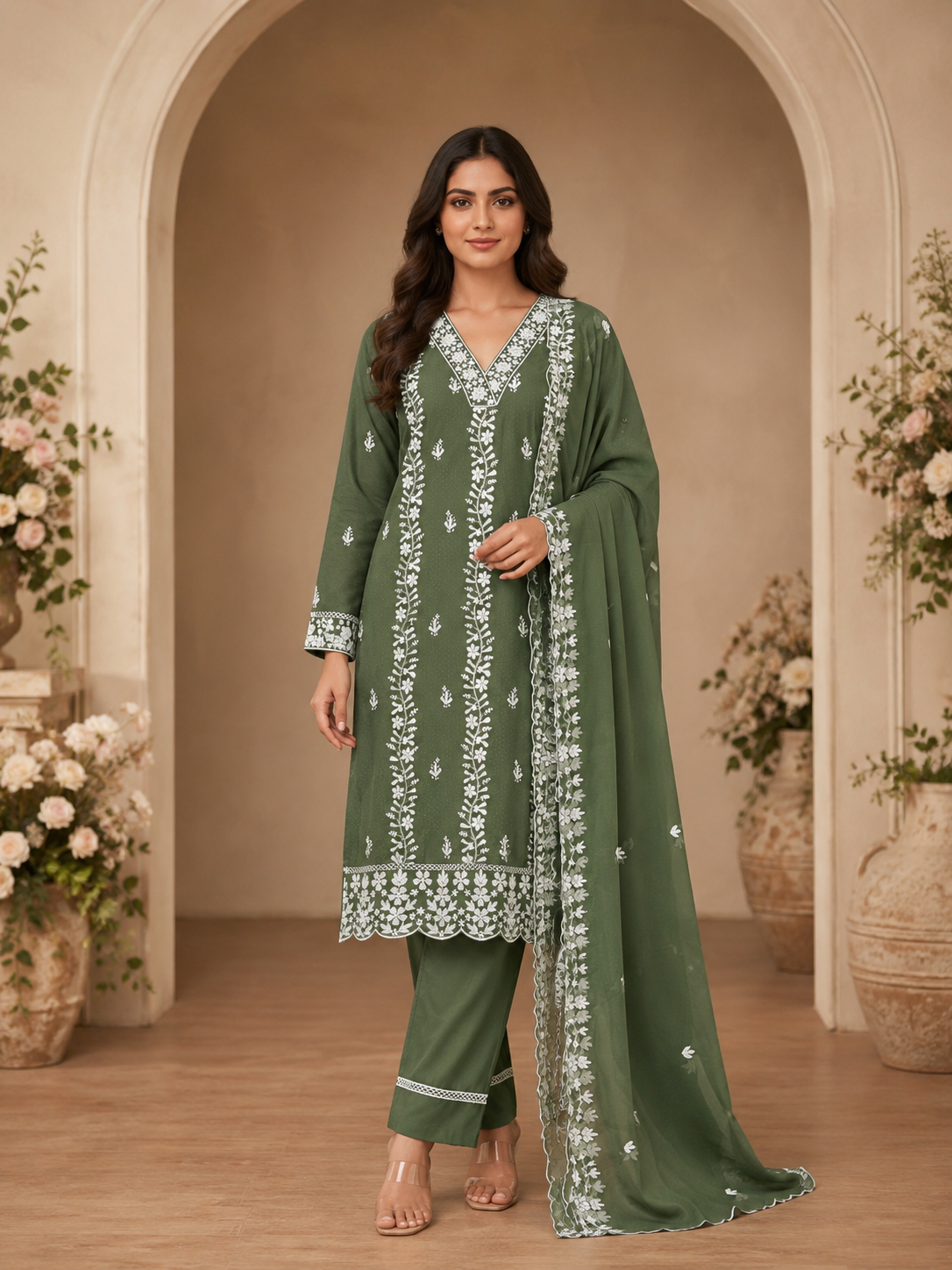 Women's 3-Piece Kurta Set with Palazzo & Dupatta