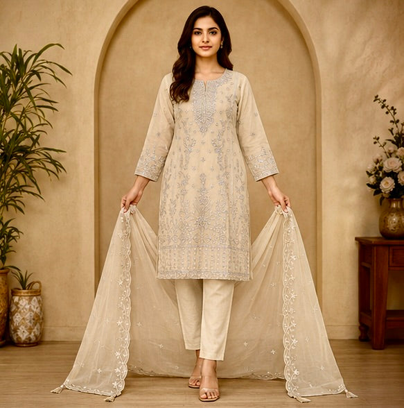 Women's 3-Piece Kurta Set with Palazzo & Dupatta