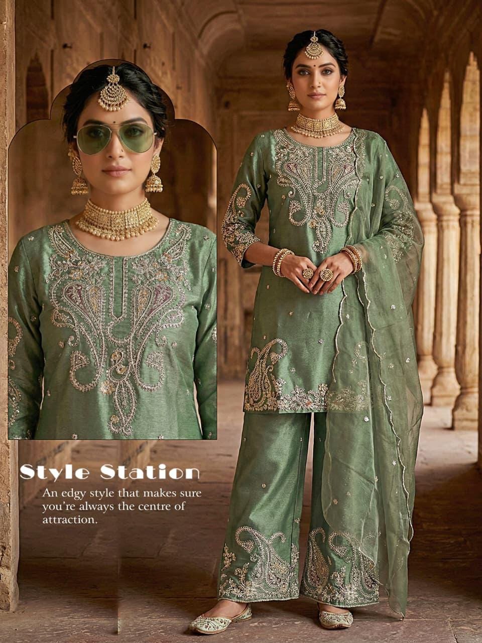 Women's 3-Piece Kurta Set with Palazzo & Dupatta