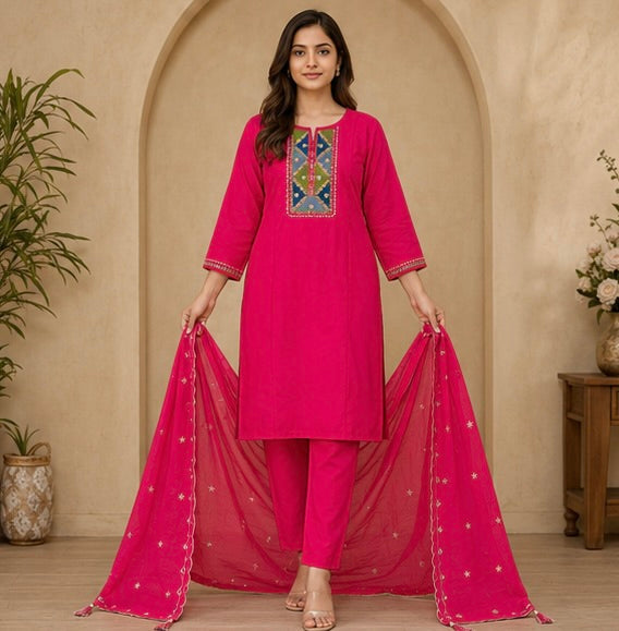Women's 3-Piece Kurta Set with Palazzo & Dupatta