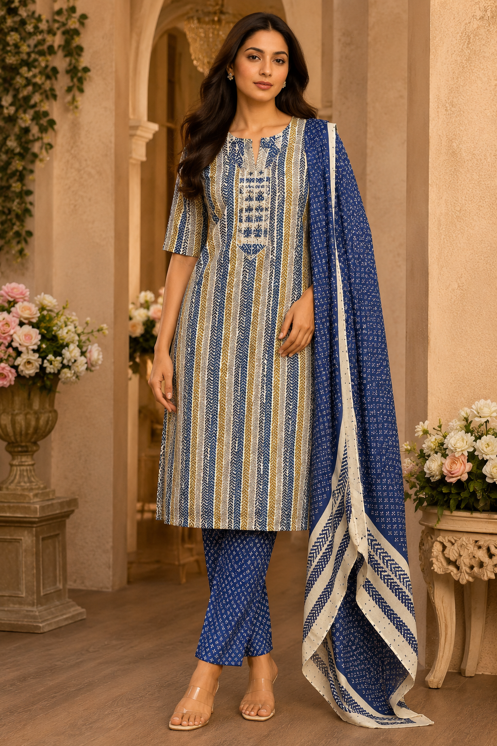 Women's 3-Piece Kurta Set with Palazzo & Dupatta