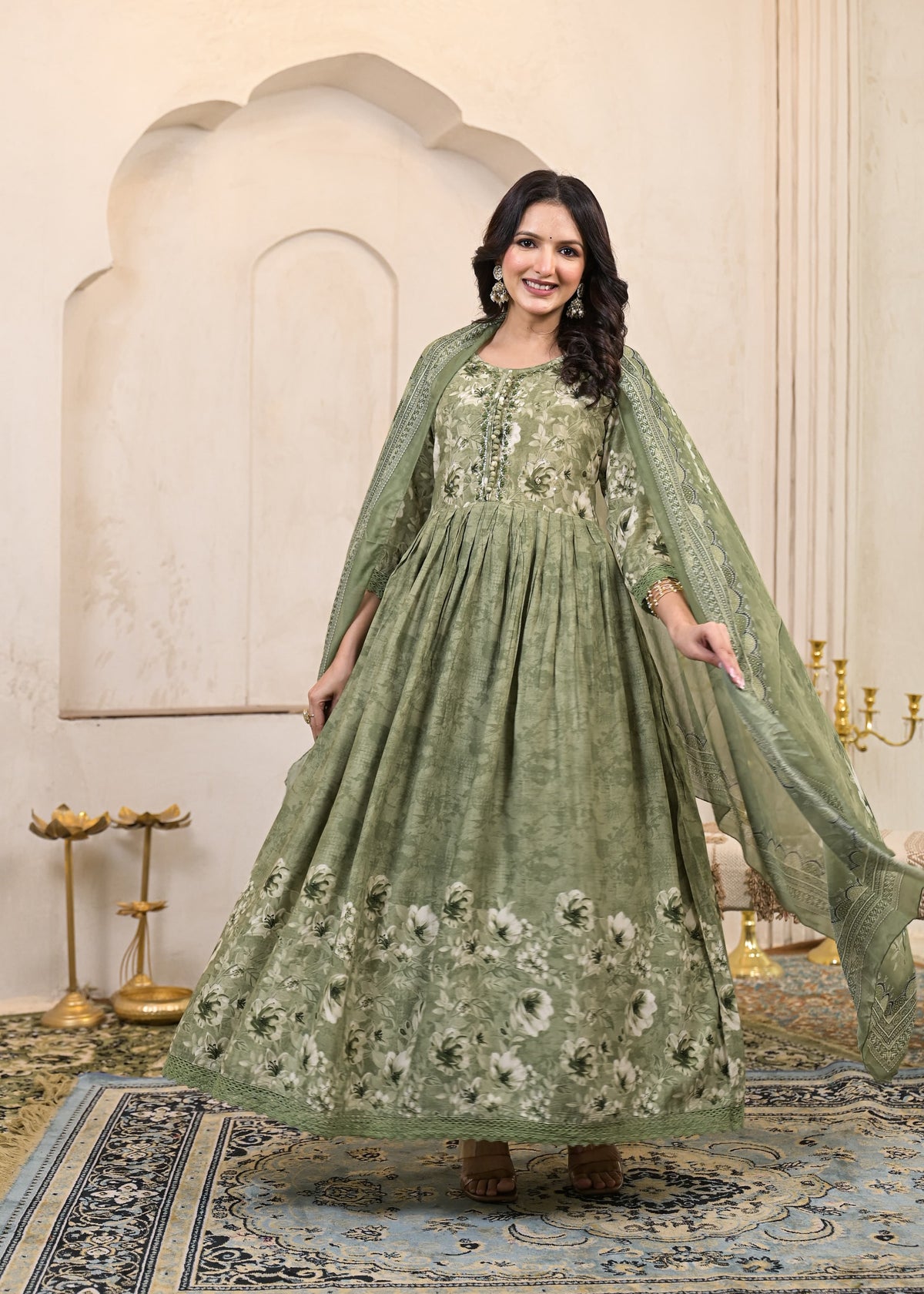 Women's 3-Piece Frock Kurta Set with Palazzo & Dupatta