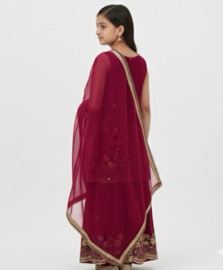 Girls' Embroidered Kurta & Palazzo Set