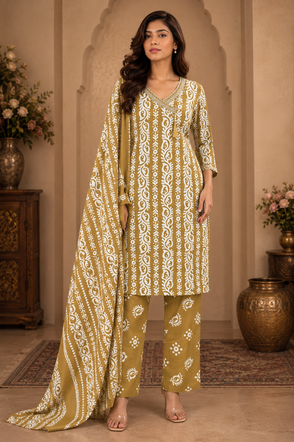Women's 3-Piece Kurta Set with Palazzo & Dupatta