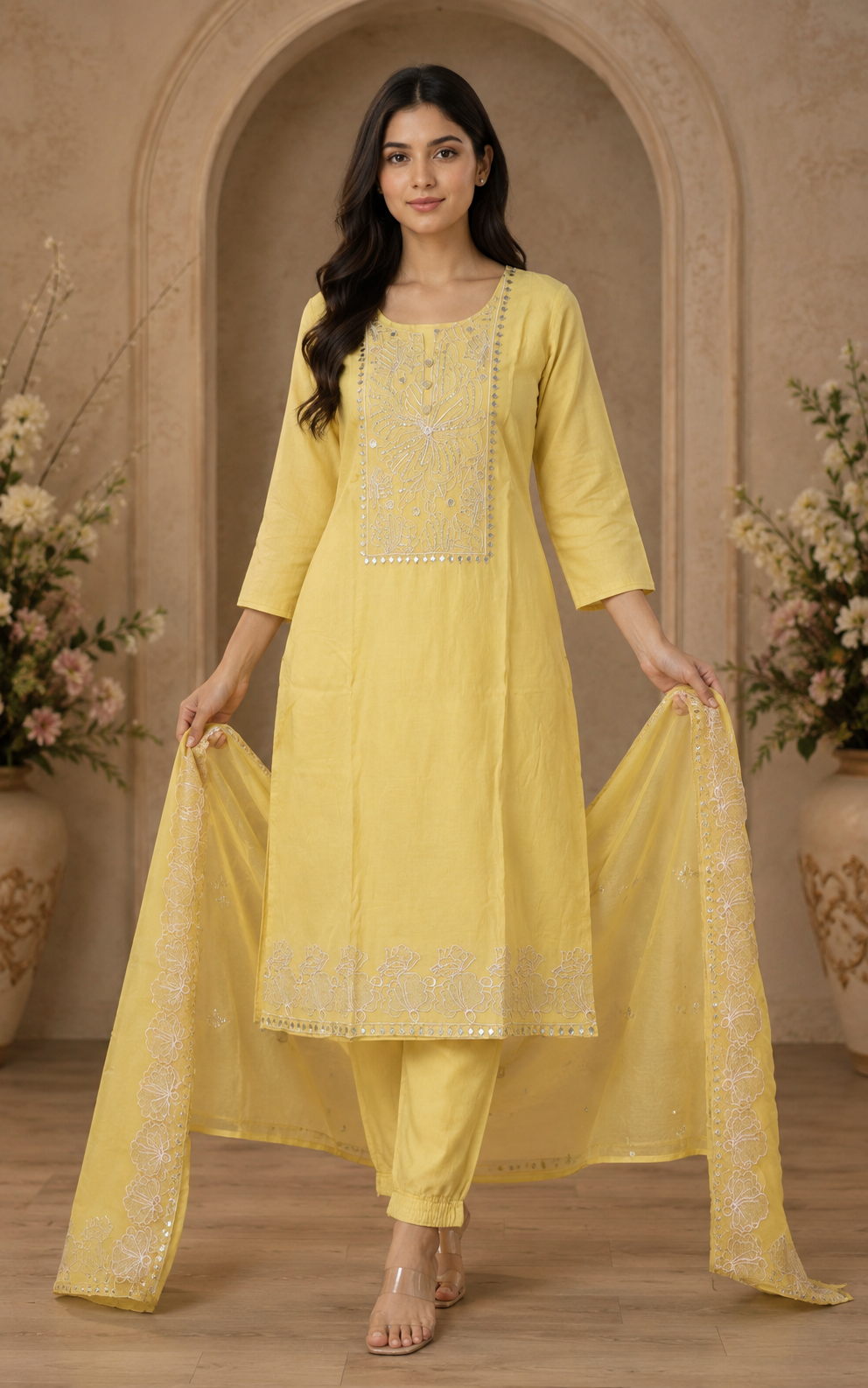Women's 3-Piece Kurta Set with Palazzo & Dupatta