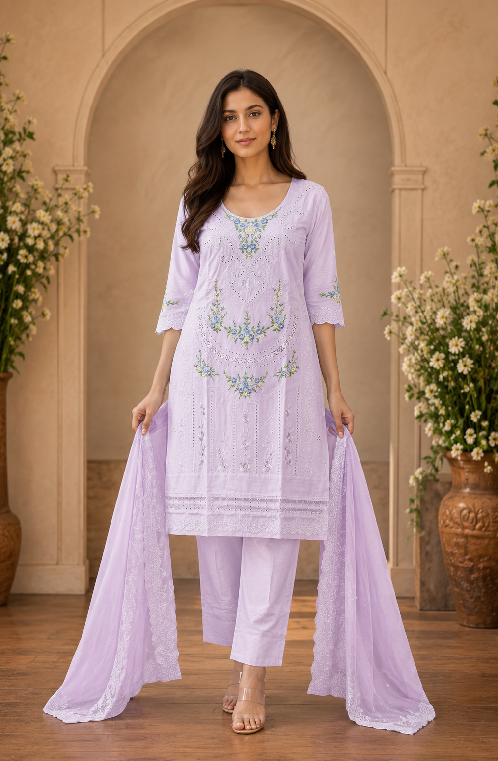 Women's 3-Piece Kurta Set with Palazzo & Dupatta