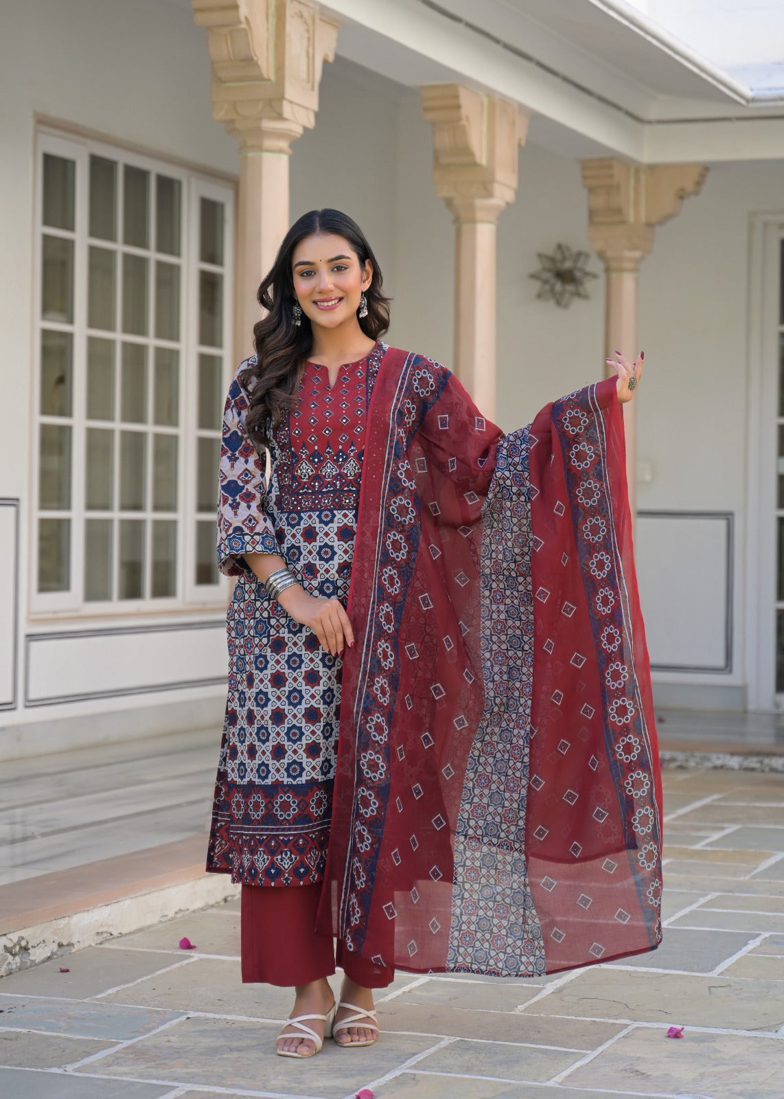 Women's 3-Piece Kurta Set with Palazzo & Dupatta