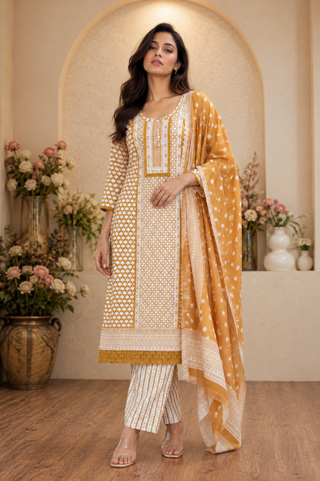 Women's 3-Piece Kurta Set with Palazzo & Dupatta