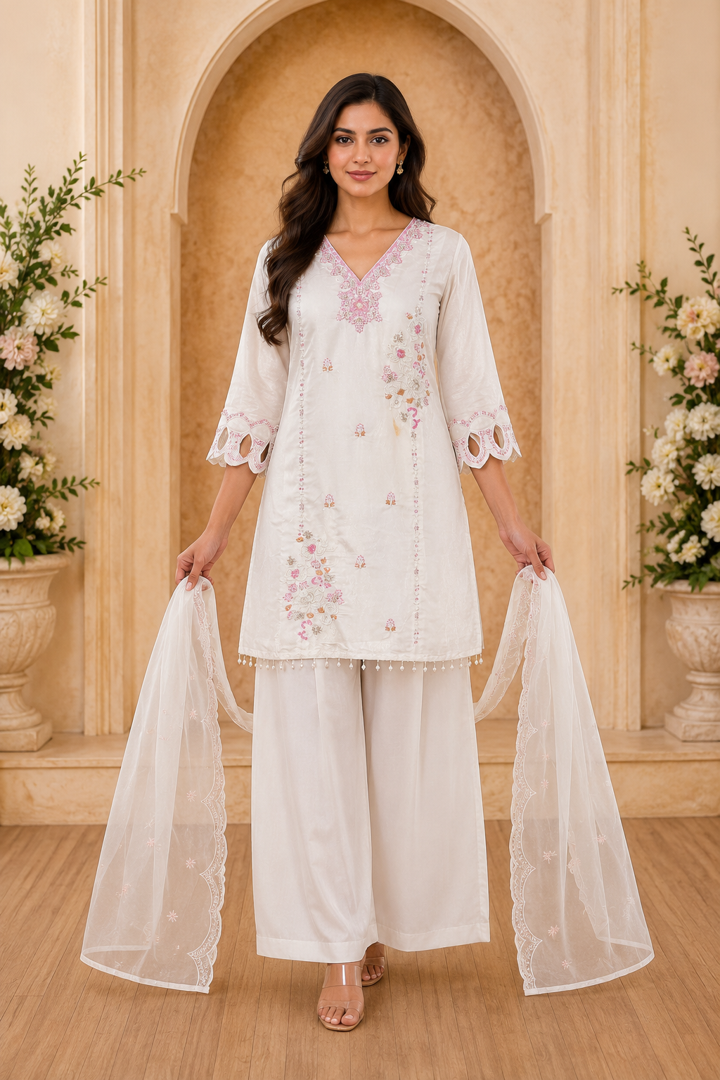 Women's 3-Piece Kurta Set with Palazzo & Dupatta